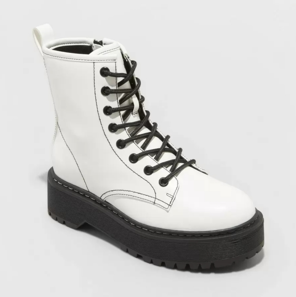 New! Women's Erin Faux Leather Combat Boots - A New Day White